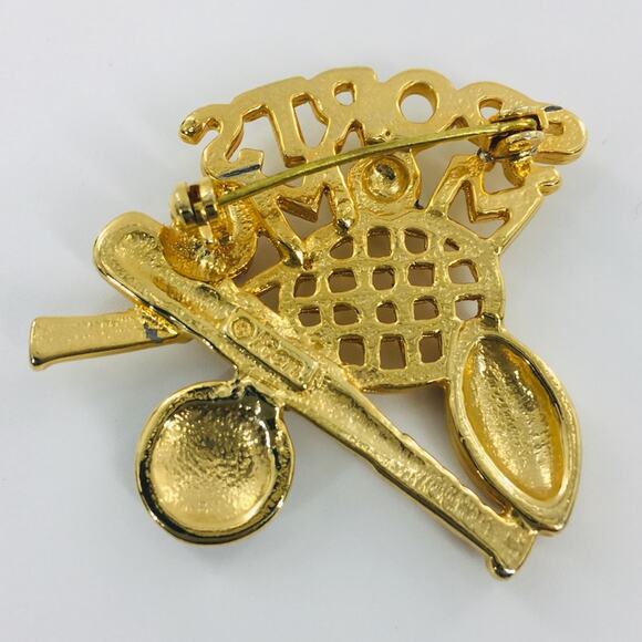 Vintage Ren Sports Mom Brooch Gold Tone Tennis Baseball Football Pin - Picture 2 of 6